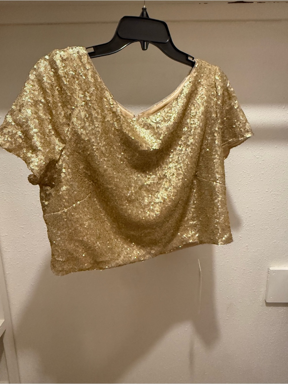 Revelry Gold Sequin Short Sleeve Crop Top